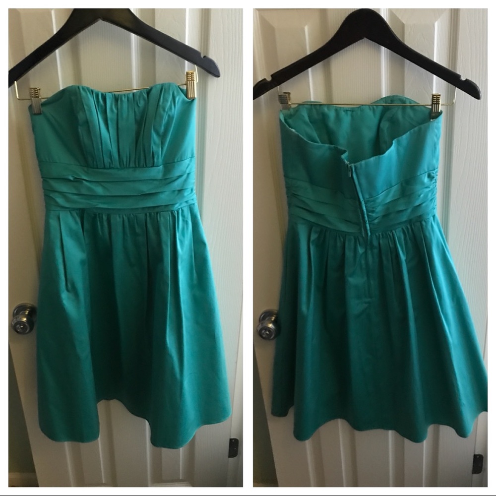 * David's Bridal Aqua Strapless Bridesmaid dress